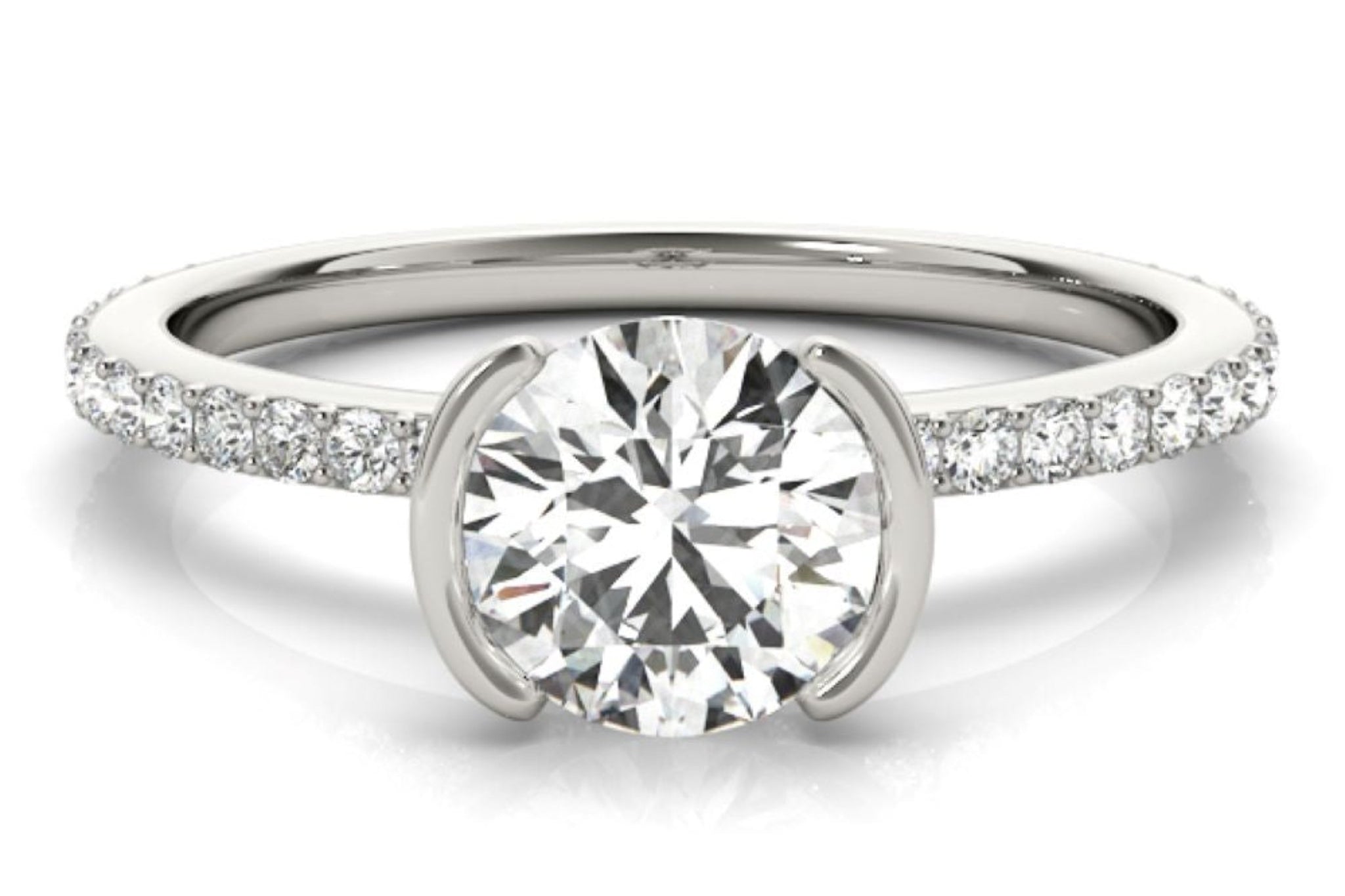 TLD Custom Jewelry 14K White Gold Single Row Round Engagement Rings