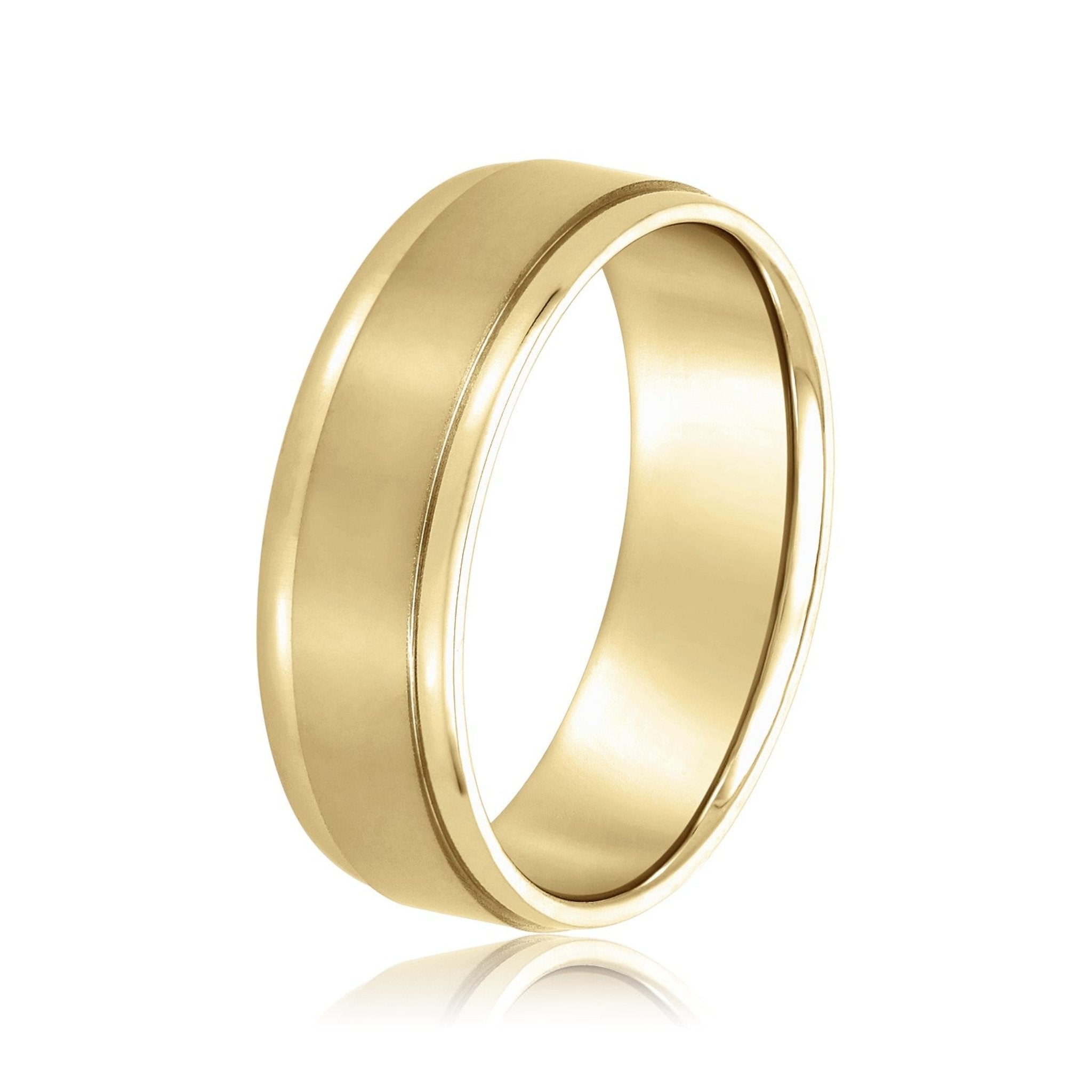 TLD Custom Jewelry 5MM Matte Brushed Beveled Edge Men's 14Kt Yellow Gold Wedding Band