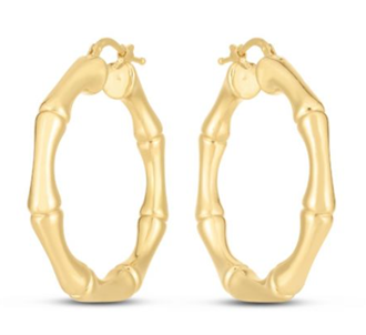 TLD Custom Jewelry Bamboo Hoops in 14KT Yellow Gold 