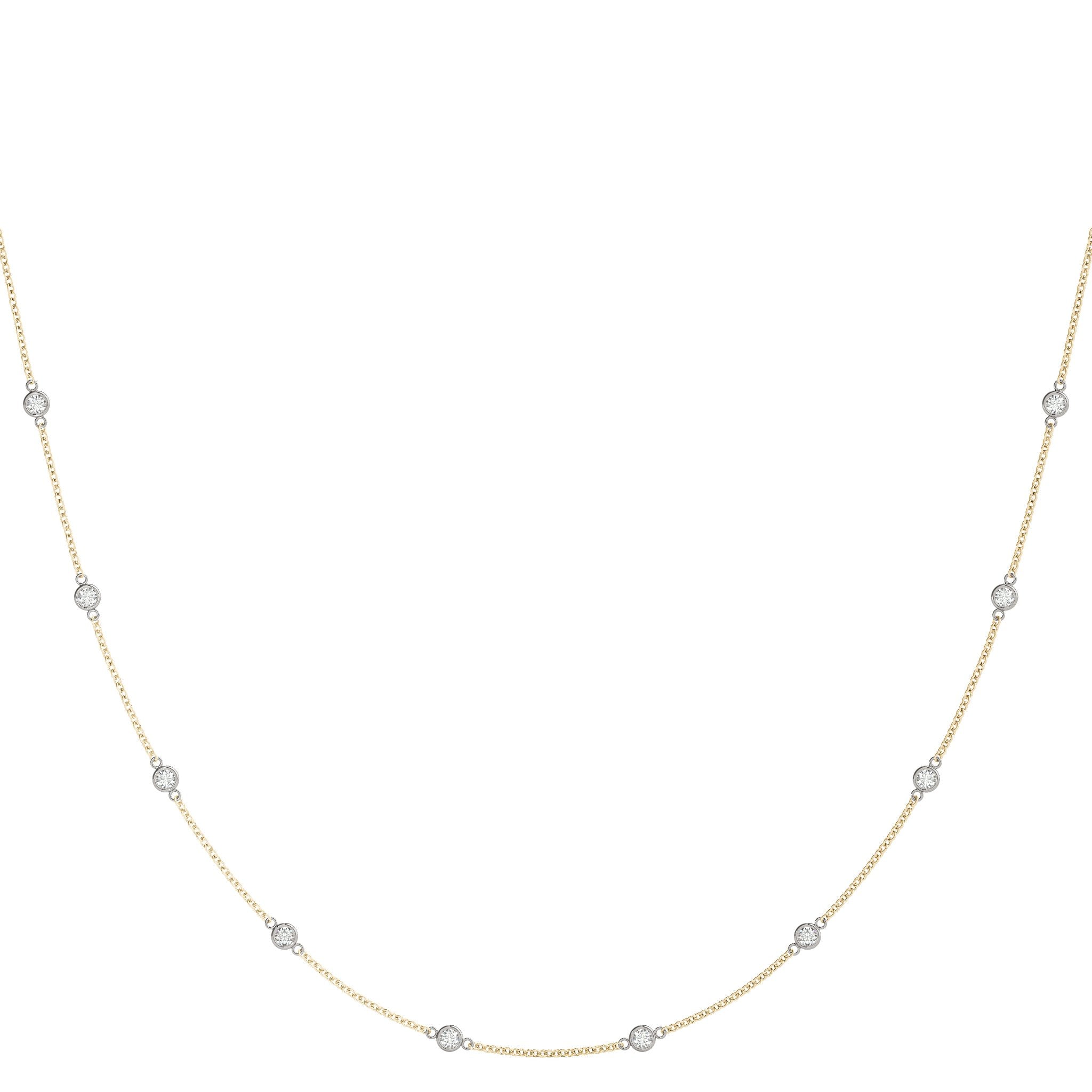 TLD Custom Jewelry Bezel Strand 18 in. Diamond Necklace 14Kt Yellow Gold Lab-Created Diamonds 