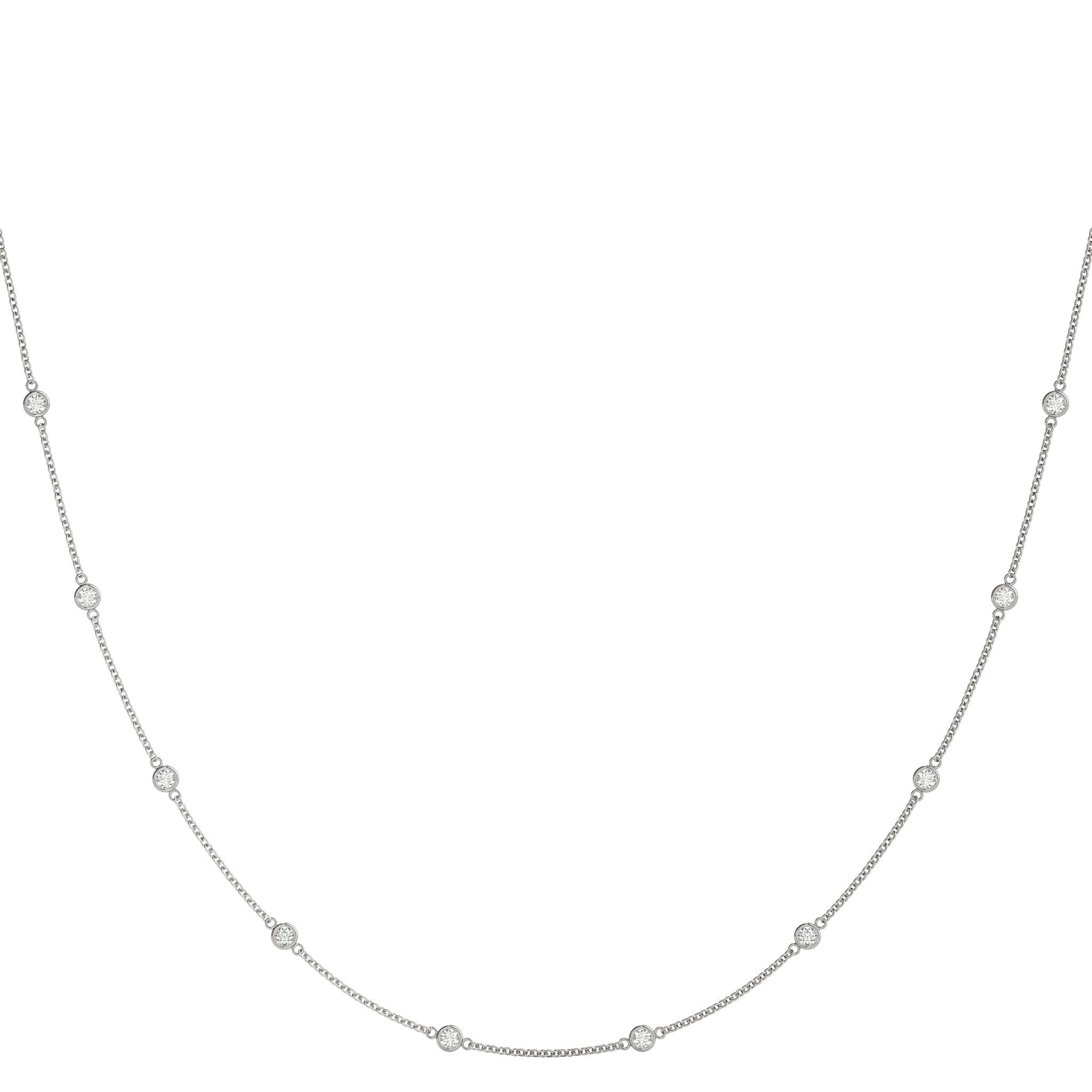 TLD Custom Jewelry Bezel Strand 18 in. Diamond Necklace 14Kt White Lab-Gold Lab-Created Diamonds 