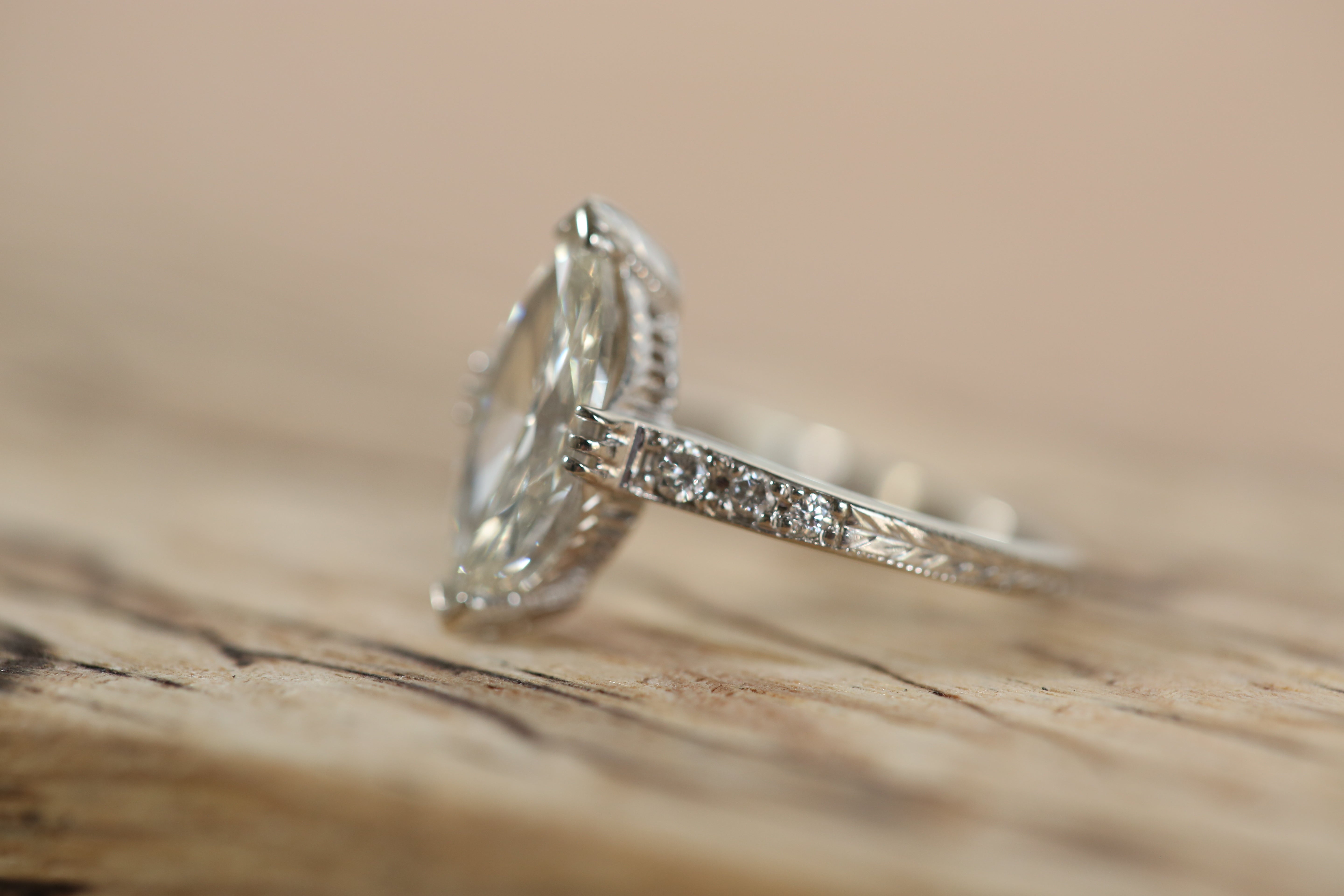 Marquise Shaped Diamond Engagement Ring  14 KT WG 