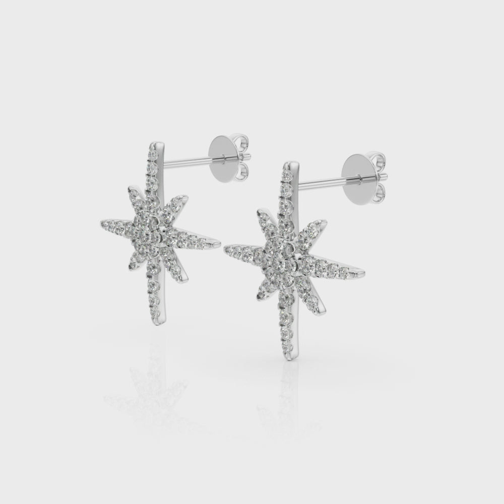 14Kt White Gold Diamond Star Shaped Earrings 